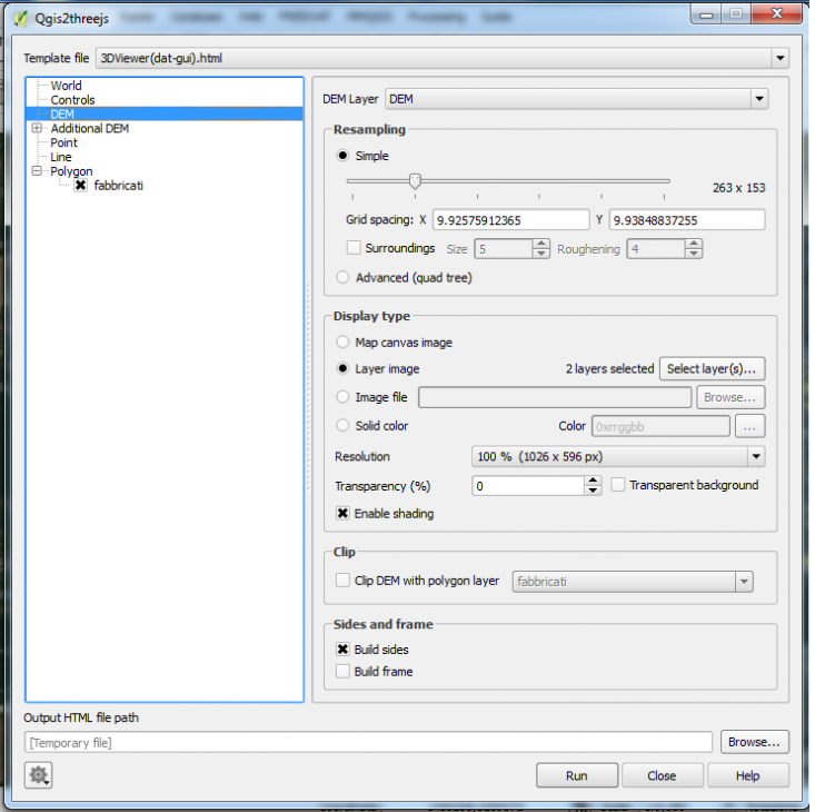 Menu del plugin Qgis2threejs - DEM