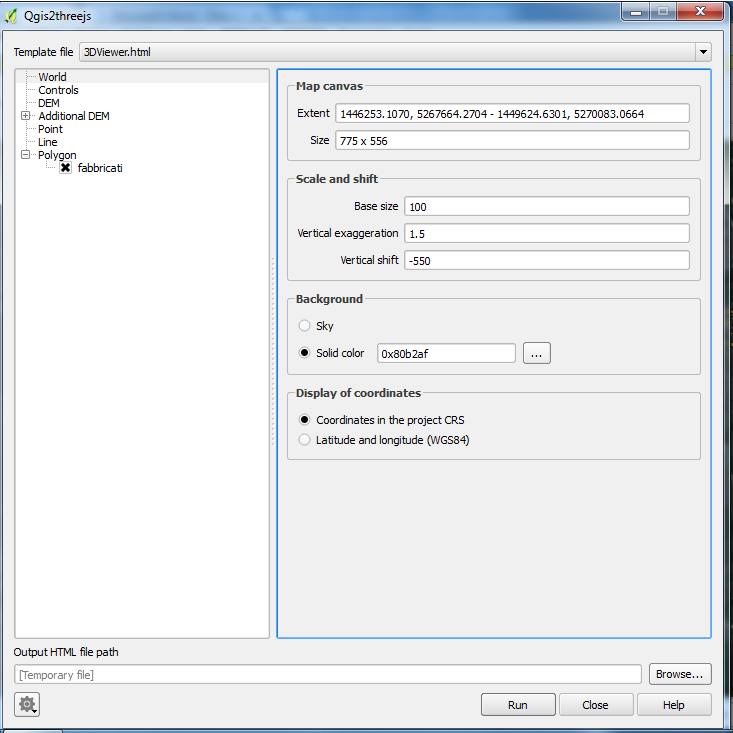 menu del plugin qgis2threejs - World